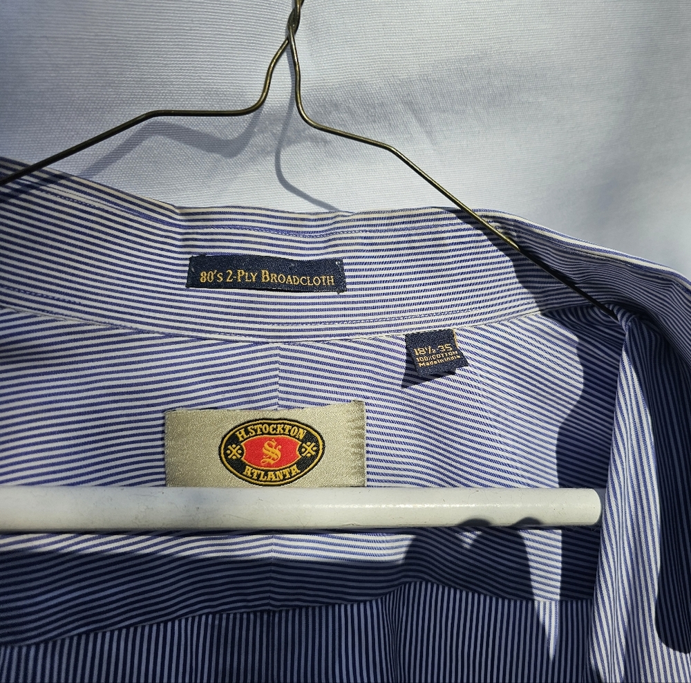 H. Stockton Atlanta Men's Blue Pinstripe Broadcloth Shirt